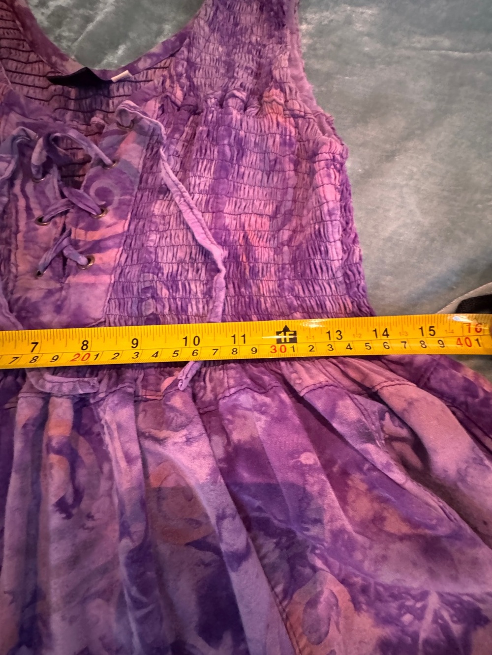 Sleeveless Purple Tie-Dye Lace-Up Mini Dress - Picture 6 of 7